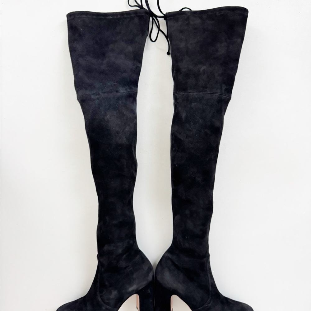 Stuart Weitzman Kirstie 90 Suede Over The Knee Boots Tall Black Classic 5 Narrow - Picture 6 of 15